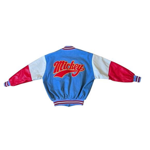 Vintage Mickey Mouse Varsity Blue Red White Denim Leather Jacket Size Small - Picture 4 of 10